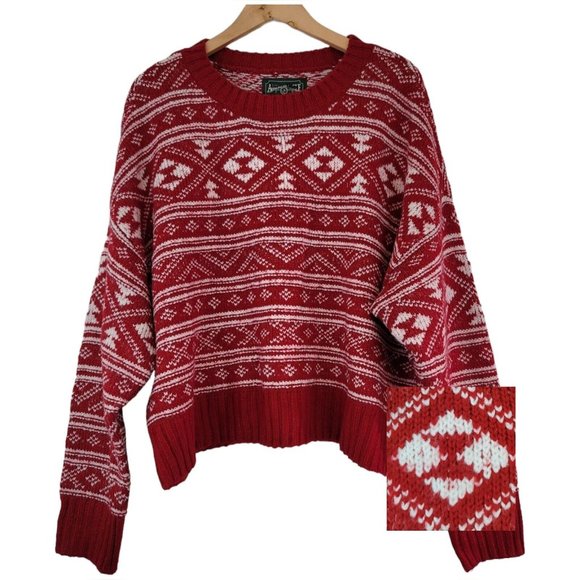 American Eagle Outfitters Sweaters - American Eagle Outfitters Womens Sz XL Red White Fairisle Snowdrift Knit Sweater
